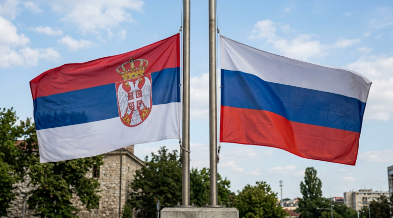 zastave srbije i rusije. trdacionalno prijateljske drzave.