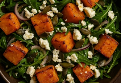 Osvježavajuća ljetna salata sa grilovanim breskvama, feta sirom i orasima na tanjiru