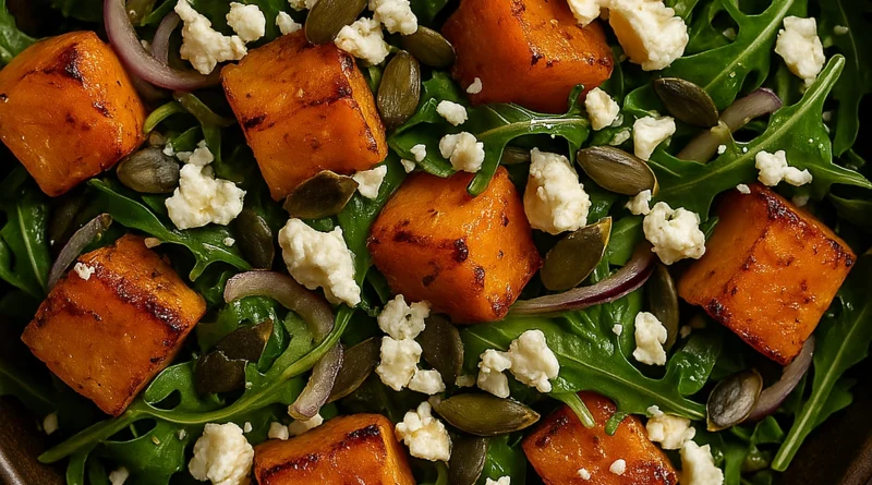 Osvježavajuća ljetna salata sa grilovanim breskvama, feta sirom i orasima na tanjiru